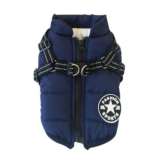 Autumn Winter Pet Skiing Costume Sleeveless Cotton Padded Vest With Durable Chest Strap Harness Clothing  Coat Supplies