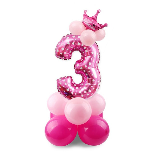 Blue Pink Number Balloon Happy Birthday Balloon 1st Birthday Party Decoration Kids Boy Girl Party Ballon Number