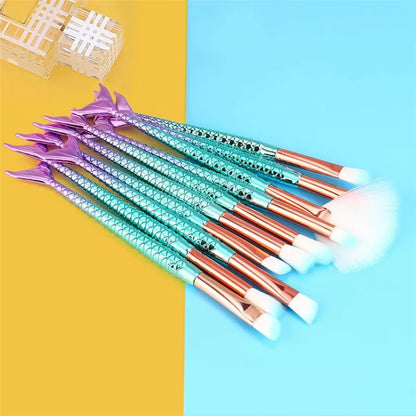 11PCS Pro Mermaid Makeup Brushes Foundation Eyebrow Eyeliner Blush Powder Cosmetic Concealer