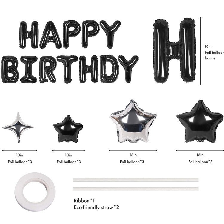 Happy Birthday Banner Aluminum Foil Letter with Stars Balloon Birthday Party Decoration Birthday Decoration Set