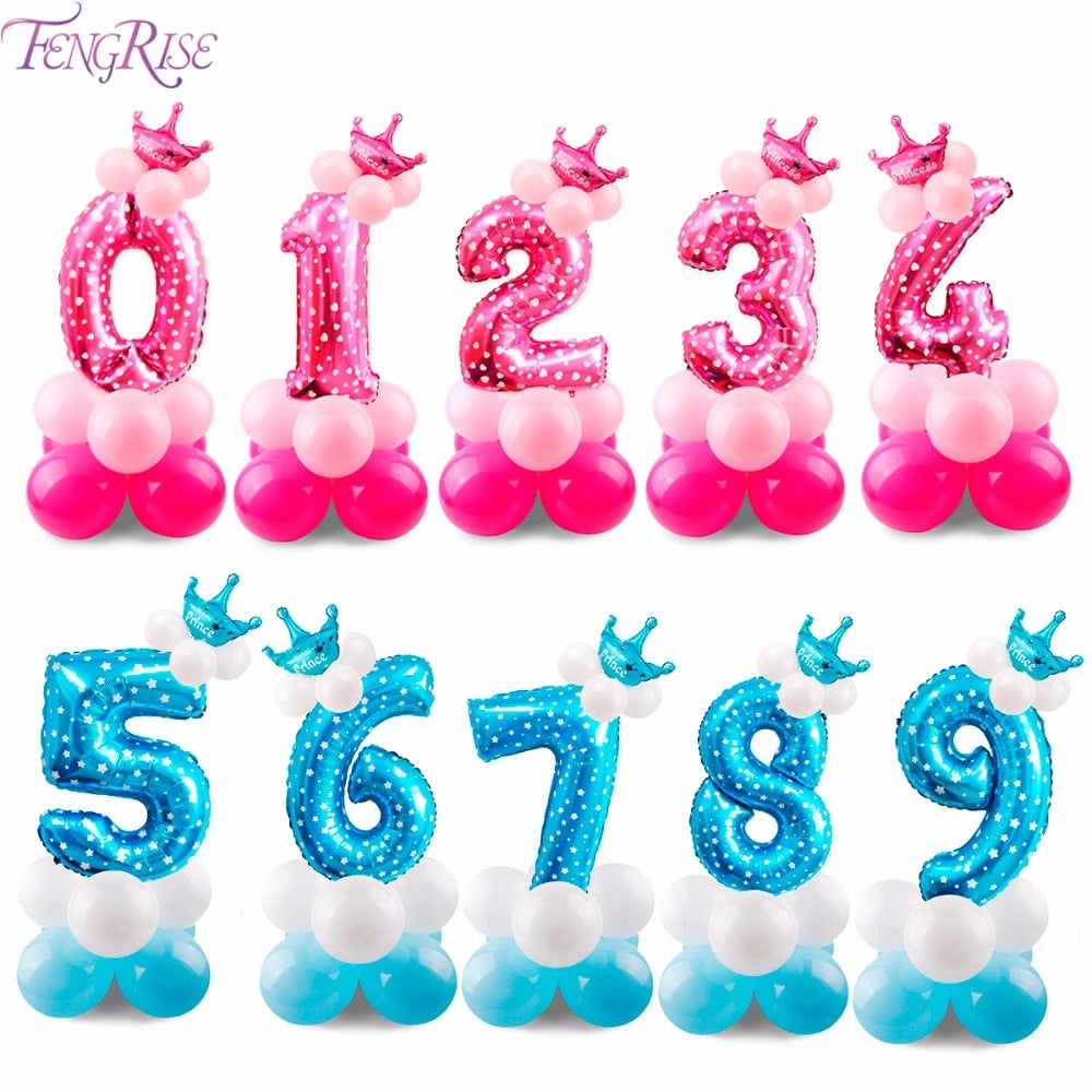 Blue Pink Number Balloon Happy Birthday Balloon 1st Birthday Party Decoration Kids Boy Girl Party Ballon Number