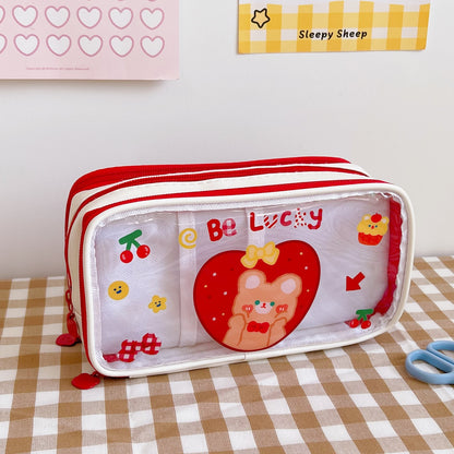 Transparent Pencil Bag Large Capacity Cute Cartoon Junior High School Student Pencil Bag Primary School Birthday Department Stationery Bag Stationery Box