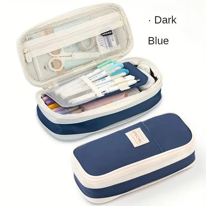 Large capacity canvas pencil case color matching retractable pencil case for primary and secondary school students