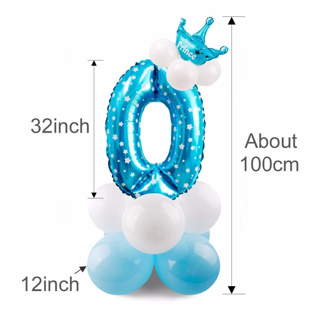 Blue Pink Number Balloon Happy Birthday Balloon 1st Birthday Party Decoration Kids Boy Girl Party Ballon Number