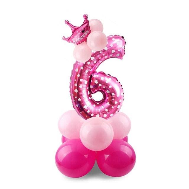 Blue Pink Number Balloon Happy Birthday Balloon 1st Birthday Party Decoration Kids Boy Girl Party Ballon Number