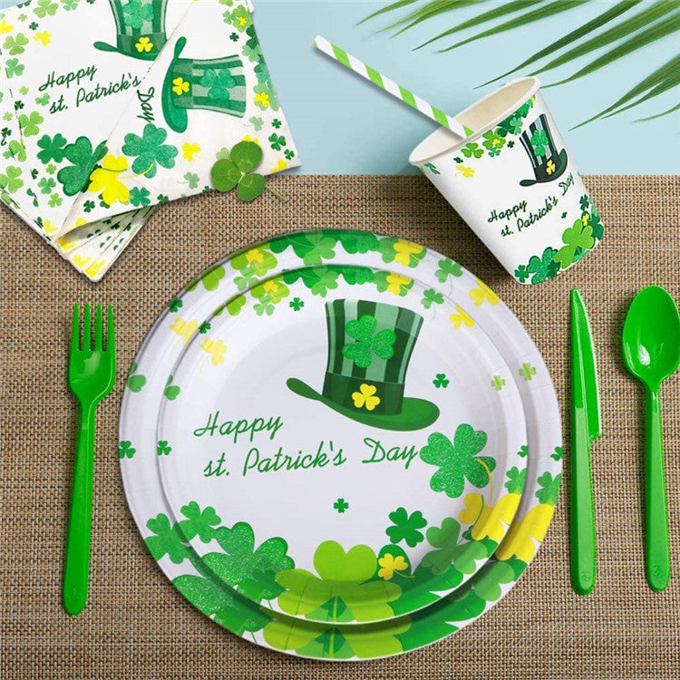 St. Patrick's Day Party Supplies Shamrock Irish Party Supplies Knives Forks Spoons Cups Disposable Cutlery Set