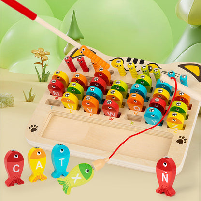 Christmas toys, gifts, magnetic fishing games, children's early education, puzzle, alphanumeric cognitive matching, fun insect catching, wooden toys