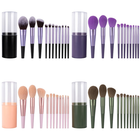 11pcs Long Tube Makeup Brushes Set Professional Natural Hair Powder Foundation Eyeshadow Contour Eyebrow Cosmetic Brush Kit