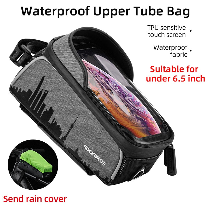 ROCKBROS Bicycle Bag Waterproof Touch Screen Cycling Bag Top Front Tube Frame MTB Road Bike Bag 6.5 Phone Case Bike Accessories