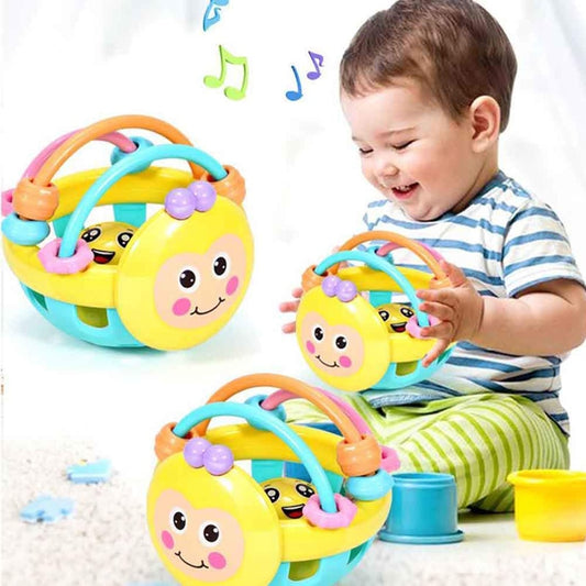 1 Pc Soft Rubber Cartoon Bee Hand Knocking Rattle Dumbbell Baby Early Educational Toys for Kids Preschool Tools Games Gifts