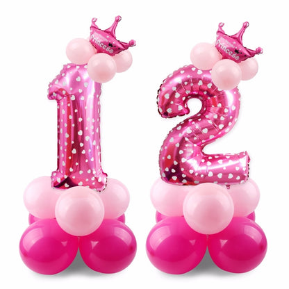 Blue Pink Number Balloon Happy Birthday Balloon 1st Birthday Party Decoration Kids Boy Girl Party Ballon Number