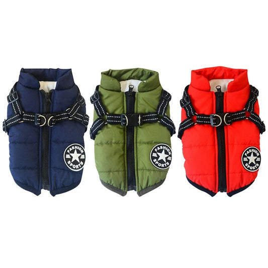 Autumn Winter Pet Skiing Costume Sleeveless Cotton Padded Vest With Durable Chest Strap Harness Clothing  Coat Supplies