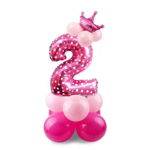 Blue Pink Number Balloon Happy Birthday Balloon 1st Birthday Party Decoration Kids Boy Girl Party Ballon Number