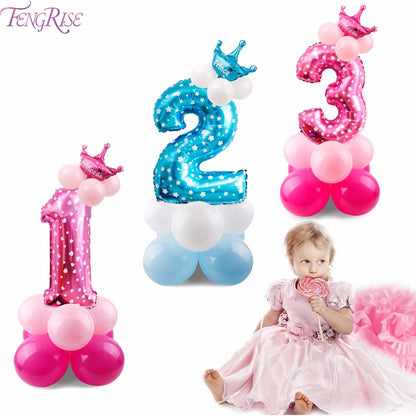 Blue Pink Number Balloon Happy Birthday Balloon 1st Birthday Party Decoration Kids Boy Girl Party Ballon Number